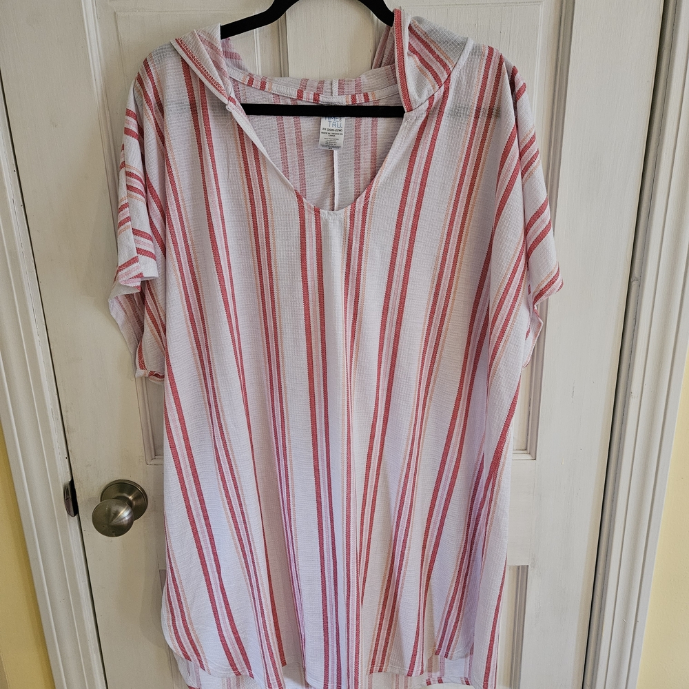 Time and Tru White and Pink Swim Coverup
